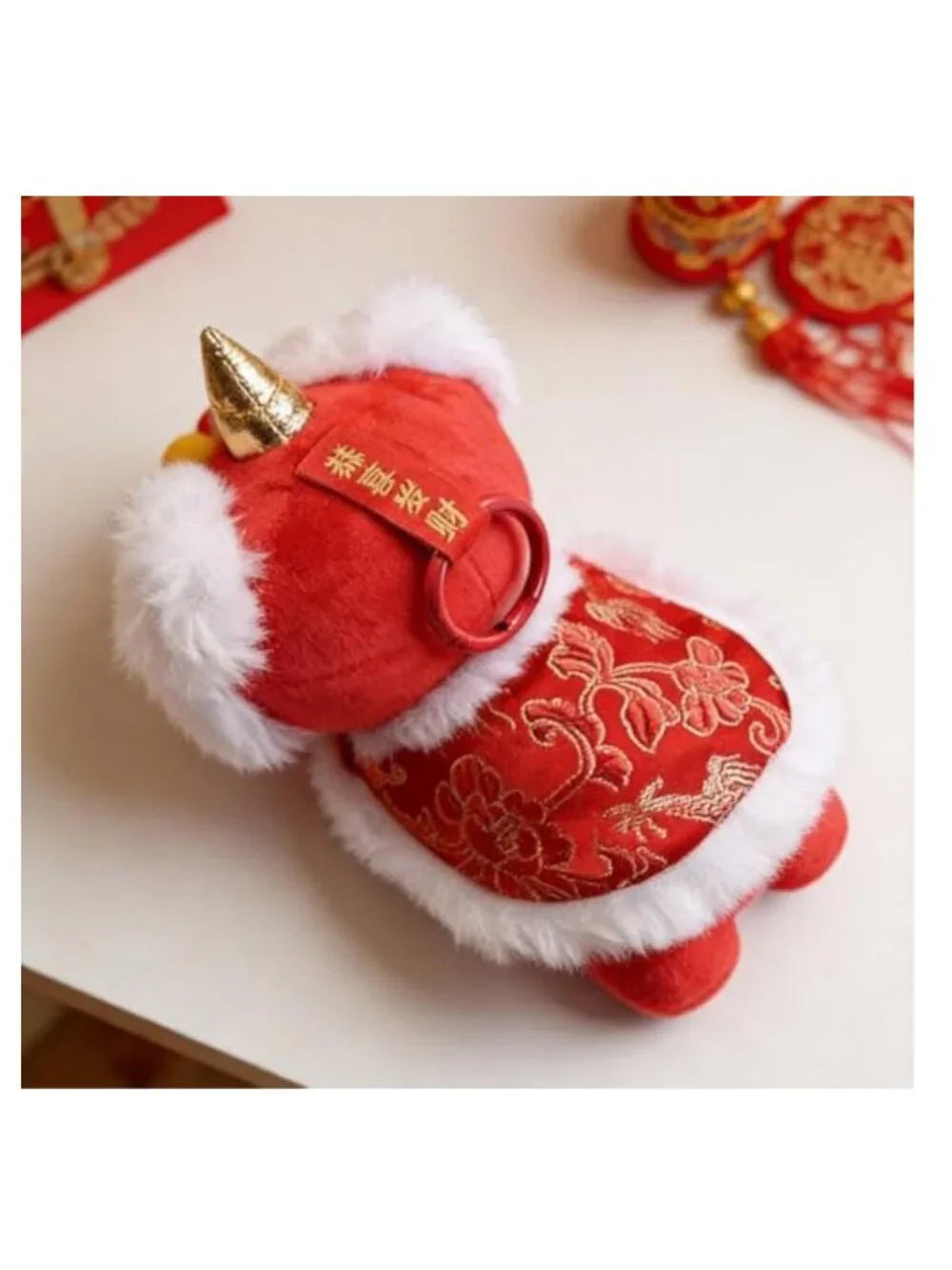 Cute Chinese Lion Dance Plush Keychain Bag Charm Handbag Purse Tote Accessory